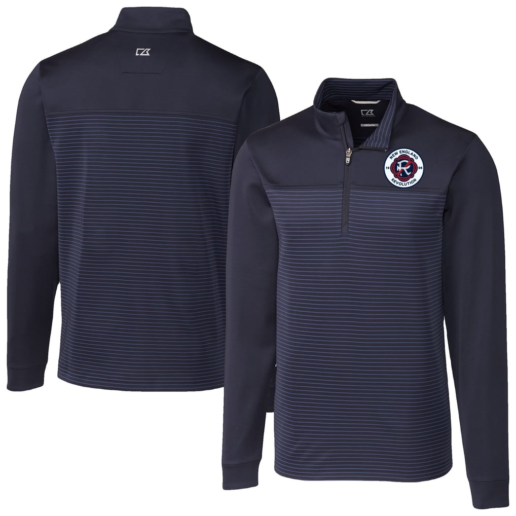  New England Revolution Cutter & Buck Traverse Stretch Eco Stripe Quarter-Zip Pullover Top - Navy